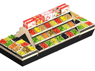 Colorful Multi tiered Fruit Display Shelf With Assorted Fruits Arranged In Sections 3d model