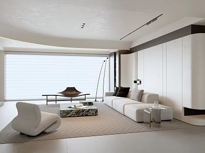 Modern Living Room Interior Design With White Sofa Accent Chair Coffee Table And Large Windows 3d model