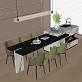 Modern Dining Table Set With Green Brown Chairs And Marble Top In Elegant Interior