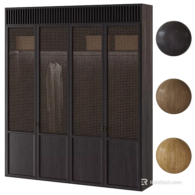Modern Dark Wooden Wardrobe With Mesh Doors And Decorative Balls For Home Decor 3d model 