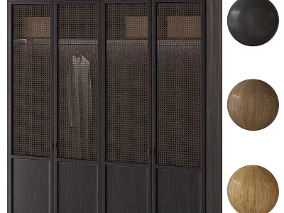 Modern Dark Wooden Wardrobe With Mesh Doors And Decorative Balls For Home Decor 3d model