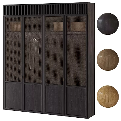 Modern Dark Wooden Wardrobe With Mesh Doors And Decorative Balls For Home Decor 3d model