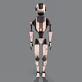 Game Movie Character Mechanical Robot With White Black Body And Gold Accents
