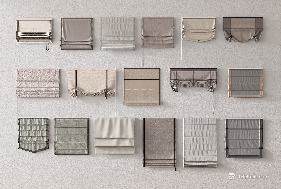 Different Styles And Colors Of Roman Shades 3d model 