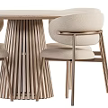 Modern Round Dining Table Set With Upholstered Chairs And Slatted Wooden Base 3d model
