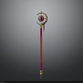 Elegant Ornate Scepter Weapon With Red Gemstone And Golden Accents