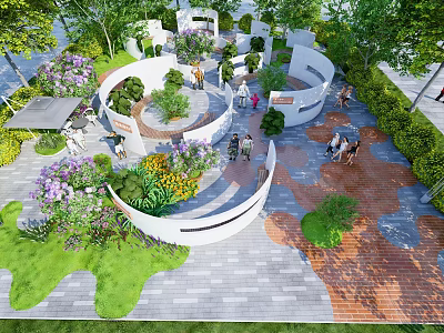 Park Landscape Design With Circular Pathways Green Plants And Flowers Where People Walk And Relax 3d model