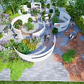 Park Landscape Design With Circular Pathways Green Plants And Flowers Where People Walk And Relax