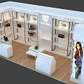 Modern Bag Boutique Store With Display Shelves Interior Design Model Poster And Green Plants