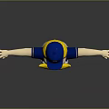 Friendly Cartoon Brewers Mascot With Blue Cap Yellow Mustache Jersey And Gray Shorts Arms Outstretched