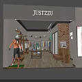 Justzzu Clothing Store Interior Featuring Mannequin Clothing Racks Wooden Flooring Brick Wall And Display Counter