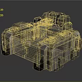 Cartoon Mechanical Device With Gray Metal Structure Red Components And Warning Stripes