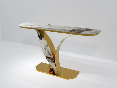 Modern Console Table With Marble Top And Golden Curved Base Design 3d model