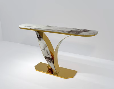 Modern Console Table With Marble Top And Golden Curved Base Design 3d model