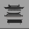 Traditional Chinese Building Exterior Wall Featuring Ornate Overhanging Eaves And Layered Decorative Tile Roofs