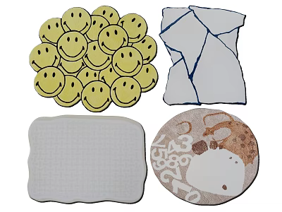 Creative Shaped Carpets with Smiley Patterns Irregular Patchwork Grid Texture and Cartoon Number Designs 3d model