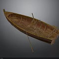 Traditional Wooden Rowing Boat as Water Transport with Oars and Seats