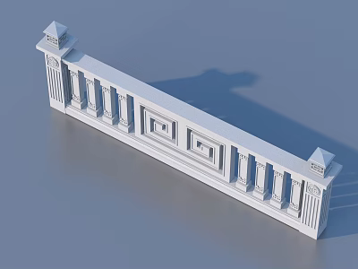 White Classical Balustrade 3D Rendered with Ornate Columns Finials and Shadow on Light Blue Background 3d model