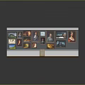 Elegant Reception Desk Featuring Polished Reflective Top And Wall With Various Artworks