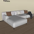 Poliform White L Shaped Multi Seater Sofa With Brown White Cushions And Throw Blanket 3d model