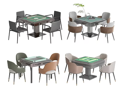 Stylish Entertainment Table With Green Playing Surface And Colorful Upholstered Chairs 3d model