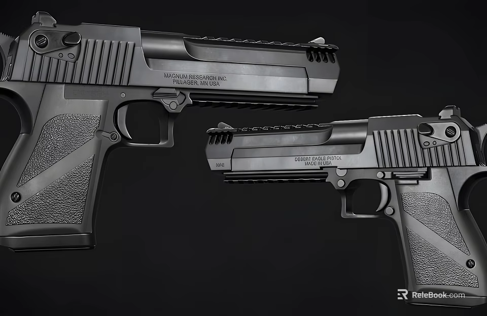 Two Magnum Research Desert Eagle Black Pistols With Modern Tactical Design 3d model 