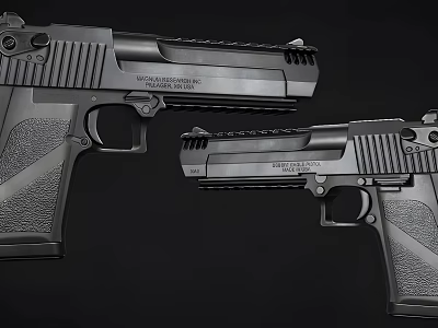 Two Magnum Research Desert Eagle Black Pistols With Modern Tactical Design 3d model