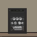 Modern Kitchen Dishwasher Appliance With Interior Racks And Plates Bowls