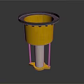 Yellow Cylindrical Container With Black Rim And Metal Support Stand Design