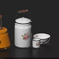 Vintage Tea Set with Orange Kettle White Pink Floral Milk Canister Mug and Bowl