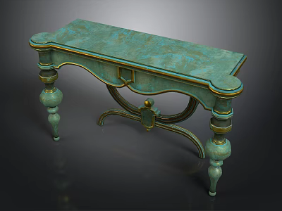 Elegant Green Top Storage Cabinet With Gold Accents And Curved Legs Design 3d model