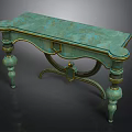 Elegant Green Top Storage Cabinet With Gold Accents And Curved Legs Design
