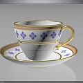 Elegant Porcelain Teacup With Saucer White Base Blue Floral Patterns And Gold Rim