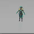 Mythical Warrior Character With Horned Helmet And Green Gold Creature Inspired Armor Design