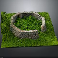 Circular Stone Wall Enclosure Surrounded by Lush Green Grass and Plants