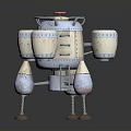 Vintage Metallic Spacecraft With Cylindrical Body Ladder Dual Circular Modules And Support Legs
