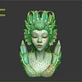 Intricate Woman Sculpture With Colorful Pastel Headpiece And Artistic Fantasy Upper Body