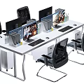 Modern Office Desk Setup With Computer Monitors Ergonomic Black Chairs And Books