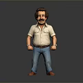 3D Animated Game Movie Character Male with Brown Hair Beard Light Shirt Blue Jeans Handcuffs