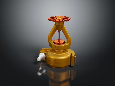 Golden Fire Sprinkler Head with Red Component and Brass Construction for Fire Safety Equipment 3d model