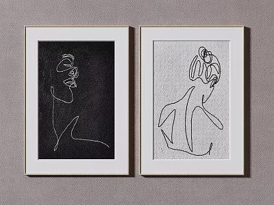 Framed Line Art Female Figure Prints For Modern Interior Wall Decor 3d model