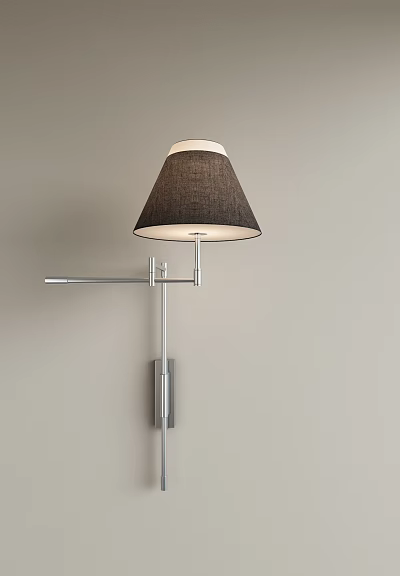 Modern Wall Lamp With Black Fabric Shade And Silver Metal Arm On Gray Wall 3d model