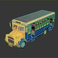 Vintage Yellow And Blue Toy Bus Model With Gray Roof And Open Doors