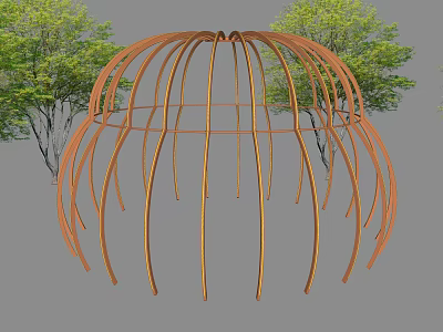 Outdoor Orange Metal Dome Shaped Pergola Structure Surrounded by Green Trees 3d model