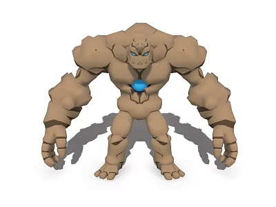Strong Muscular Stone Fantasy Creature Character With Blue Chest Gemstone 3d model