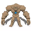 Strong Muscular Stone Fantasy Creature Character With Blue Chest Gemstone