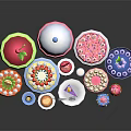 Assorted Colorful Desserts Featuring Birthday Cake With Candles Cupcakes Decorated Round Cakes Coffee Cup Saucer