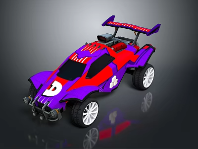 Sporty Purple and Red Toy Racing Car with Large Wheels Rear Wing and Number 8 3d model