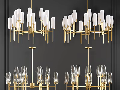 Modern Gold Chandeliers With Transparent Glass Shades And Multiple Arms Design 3d model