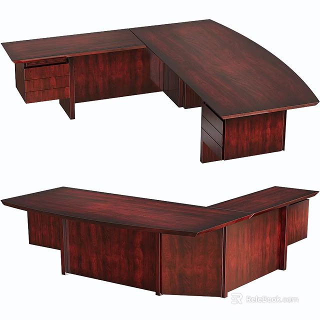 Sturdy Wooden L shaped Office Desk With Drawers And Large Worktop 3d model 